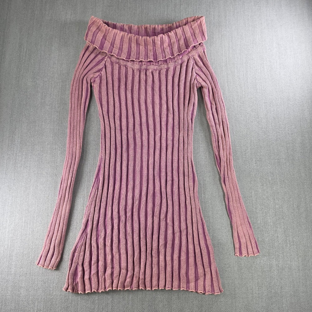 Princess Polly Knit Dress Women L/XL Purple Ribbed Off The Shoulder Long Sleeve